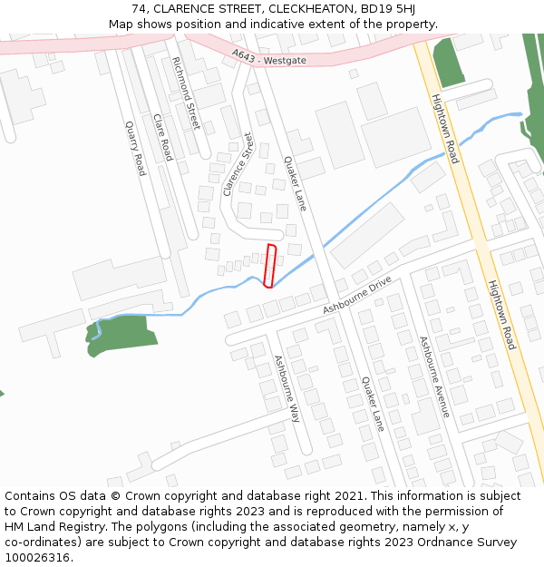 74, CLARENCE STREET, CLECKHEATON, BD19 5HJ: Location map and indicative extent of plot