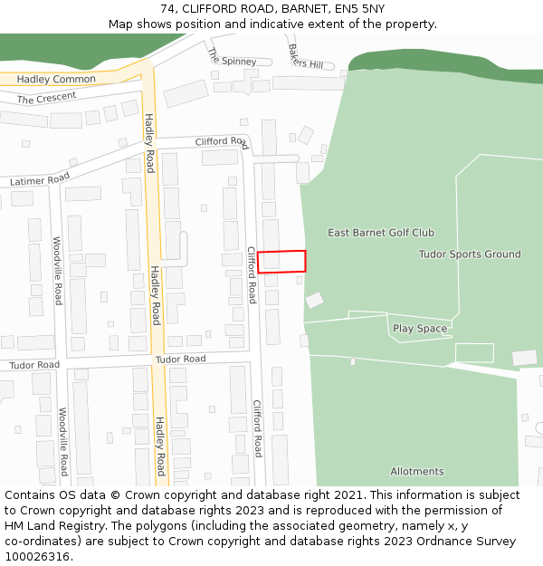 74, CLIFFORD ROAD, BARNET, EN5 5NY: Location map and indicative extent of plot