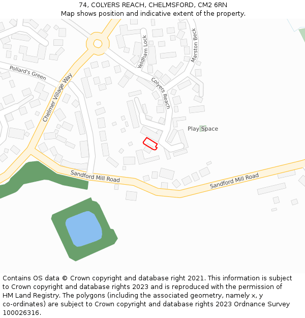 74, COLYERS REACH, CHELMSFORD, CM2 6RN: Location map and indicative extent of plot