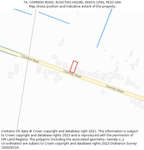 74, COMMON ROAD, RUNCTON HOLME, KING'S LYNN, PE33 0AA: Location map and indicative extent of plot