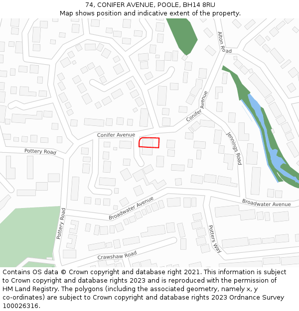 74, CONIFER AVENUE, POOLE, BH14 8RU: Location map and indicative extent of plot