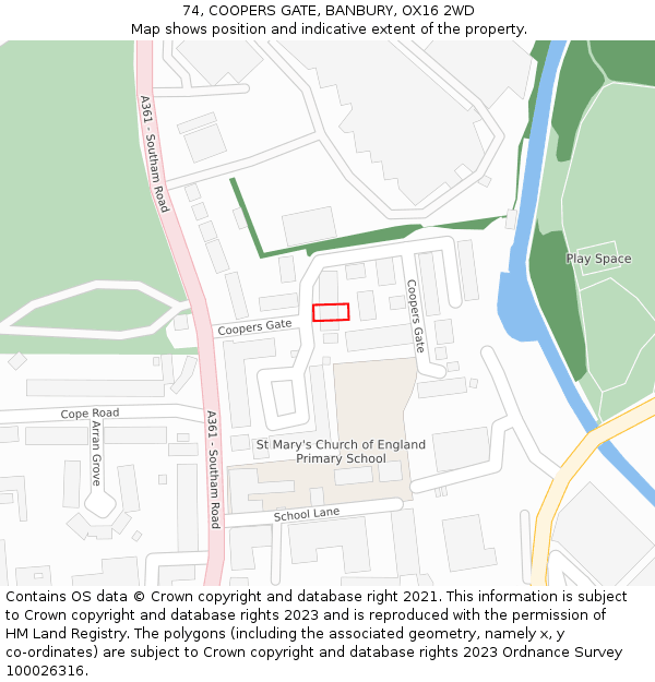 74, COOPERS GATE, BANBURY, OX16 2WD: Location map and indicative extent of plot