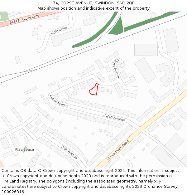 74, COPSE AVENUE, SWINDON, SN1 2QE: Location map and indicative extent of plot