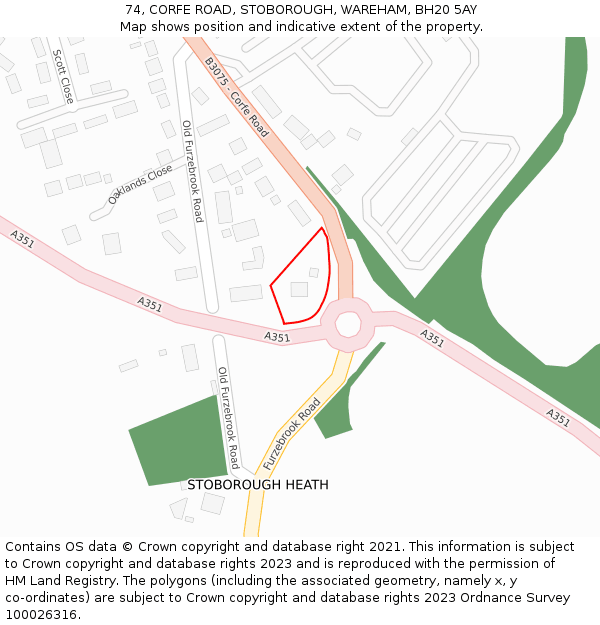 74, CORFE ROAD, STOBOROUGH, WAREHAM, BH20 5AY: Location map and indicative extent of plot