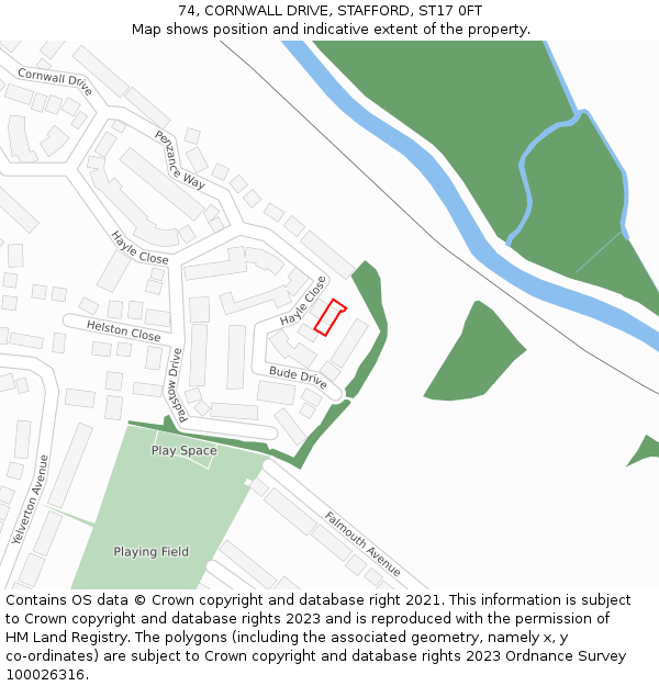 74, CORNWALL DRIVE, STAFFORD, ST17 0FT: Location map and indicative extent of plot