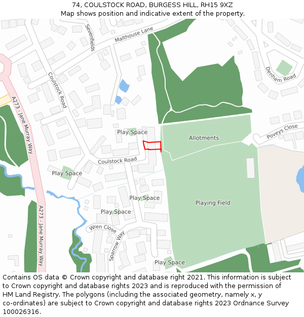 74, COULSTOCK ROAD, BURGESS HILL, RH15 9XZ: Location map and indicative extent of plot