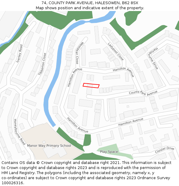 74, COUNTY PARK AVENUE, HALESOWEN, B62 8SX: Location map and indicative extent of plot