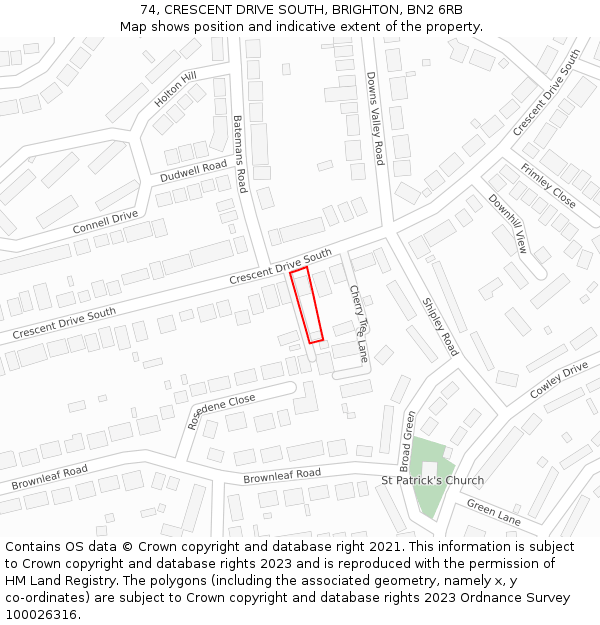 74, CRESCENT DRIVE SOUTH, BRIGHTON, BN2 6RB: Location map and indicative extent of plot