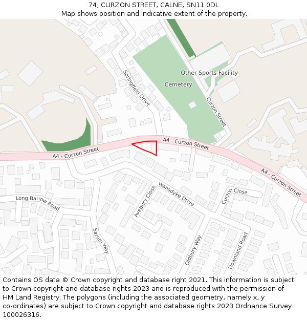 74, CURZON STREET, CALNE, SN11 0DL: Location map and indicative extent of plot