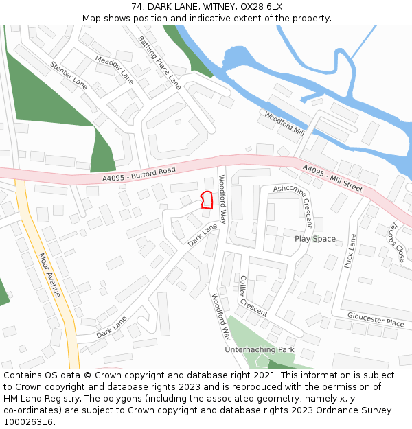 74, DARK LANE, WITNEY, OX28 6LX: Location map and indicative extent of plot