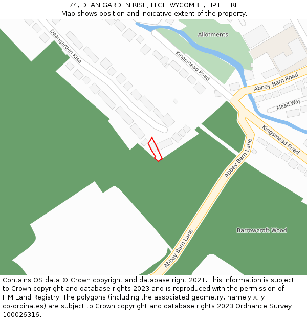 74, DEAN GARDEN RISE, HIGH WYCOMBE, HP11 1RE: Location map and indicative extent of plot