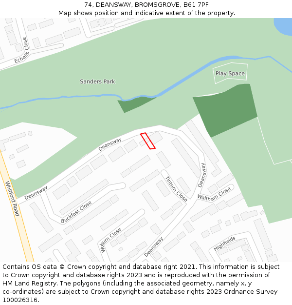 74, DEANSWAY, BROMSGROVE, B61 7PF: Location map and indicative extent of plot