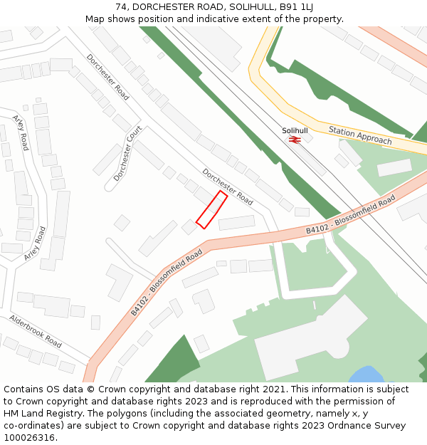 74, DORCHESTER ROAD, SOLIHULL, B91 1LJ: Location map and indicative extent of plot