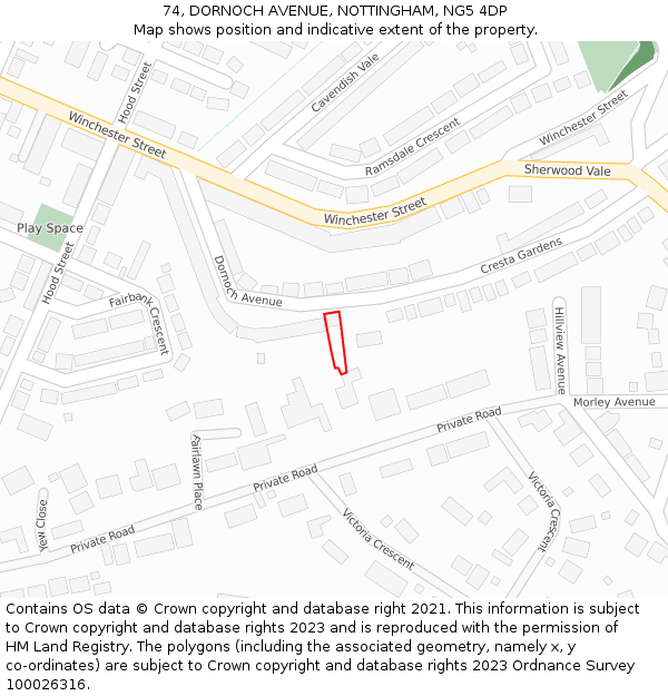 74, DORNOCH AVENUE, NOTTINGHAM, NG5 4DP: Location map and indicative extent of plot