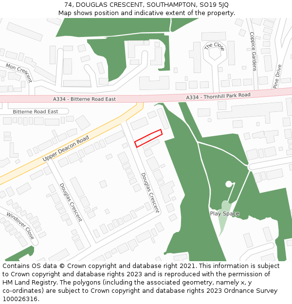 74, DOUGLAS CRESCENT, SOUTHAMPTON, SO19 5JQ: Location map and indicative extent of plot