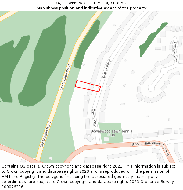 74, DOWNS WOOD, EPSOM, KT18 5UL: Location map and indicative extent of plot