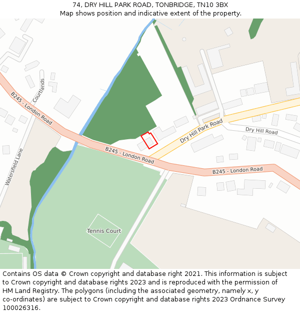 74, DRY HILL PARK ROAD, TONBRIDGE, TN10 3BX: Location map and indicative extent of plot