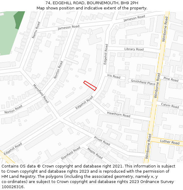 74, EDGEHILL ROAD, BOURNEMOUTH, BH9 2PH: Location map and indicative extent of plot