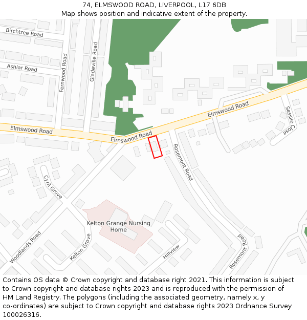 74, ELMSWOOD ROAD, LIVERPOOL, L17 6DB: Location map and indicative extent of plot