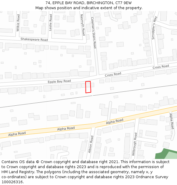 74, EPPLE BAY ROAD, BIRCHINGTON, CT7 9EW: Location map and indicative extent of plot