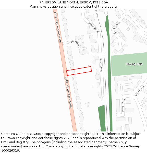 74, EPSOM LANE NORTH, EPSOM, KT18 5QA: Location map and indicative extent of plot