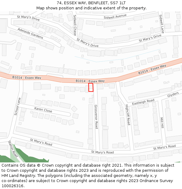 74, ESSEX WAY, BENFLEET, SS7 1LT: Location map and indicative extent of plot