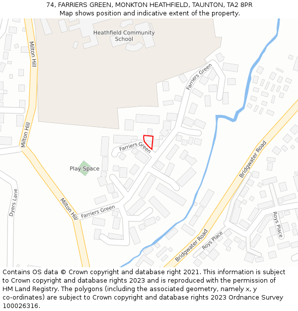 74, FARRIERS GREEN, MONKTON HEATHFIELD, TAUNTON, TA2 8PR: Location map and indicative extent of plot