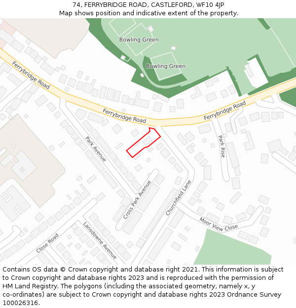 74, FERRYBRIDGE ROAD, CASTLEFORD, WF10 4JP: Location map and indicative extent of plot