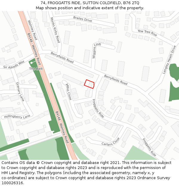 74, FROGGATTS RIDE, SUTTON COLDFIELD, B76 2TQ: Location map and indicative extent of plot