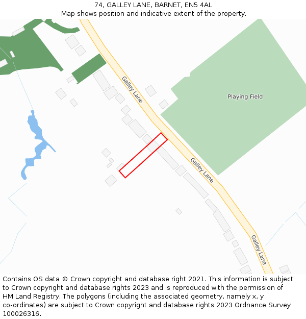 74, GALLEY LANE, BARNET, EN5 4AL: Location map and indicative extent of plot
