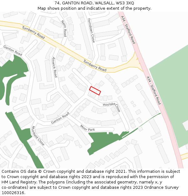 74, GANTON ROAD, WALSALL, WS3 3XQ: Location map and indicative extent of plot