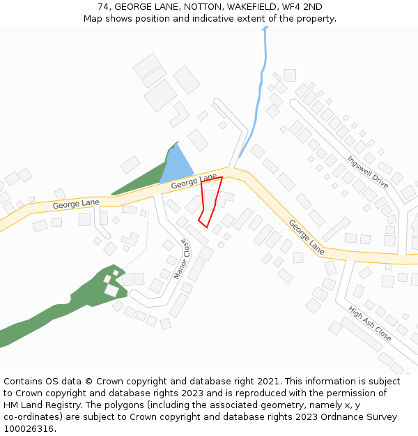 74, GEORGE LANE, NOTTON, WAKEFIELD, WF4 2ND: Location map and indicative extent of plot