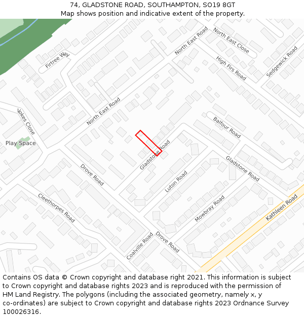 74, GLADSTONE ROAD, SOUTHAMPTON, SO19 8GT: Location map and indicative extent of plot