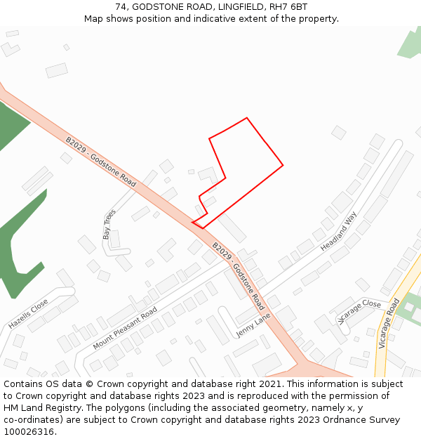 74, GODSTONE ROAD, LINGFIELD, RH7 6BT: Location map and indicative extent of plot