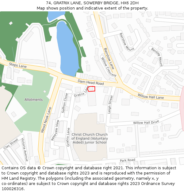 74, GRATRIX LANE, SOWERBY BRIDGE, HX6 2DH: Location map and indicative extent of plot