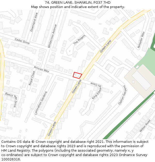 74, GREEN LANE, SHANKLIN, PO37 7HD: Location map and indicative extent of plot