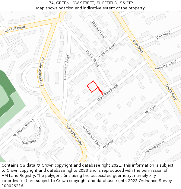 74, GREENHOW STREET, SHEFFIELD, S6 3TP: Location map and indicative extent of plot