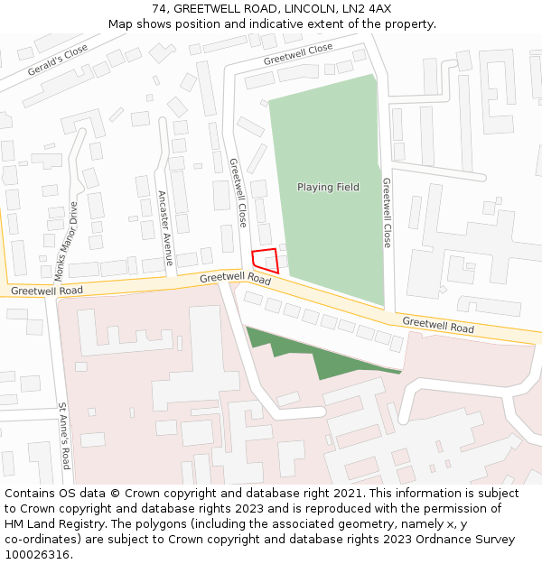 74, GREETWELL ROAD, LINCOLN, LN2 4AX: Location map and indicative extent of plot