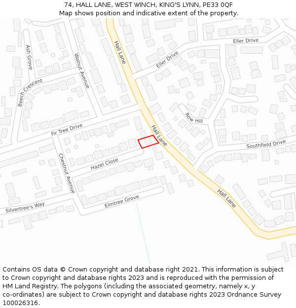 74, HALL LANE, WEST WINCH, KING'S LYNN, PE33 0QF: Location map and indicative extent of plot