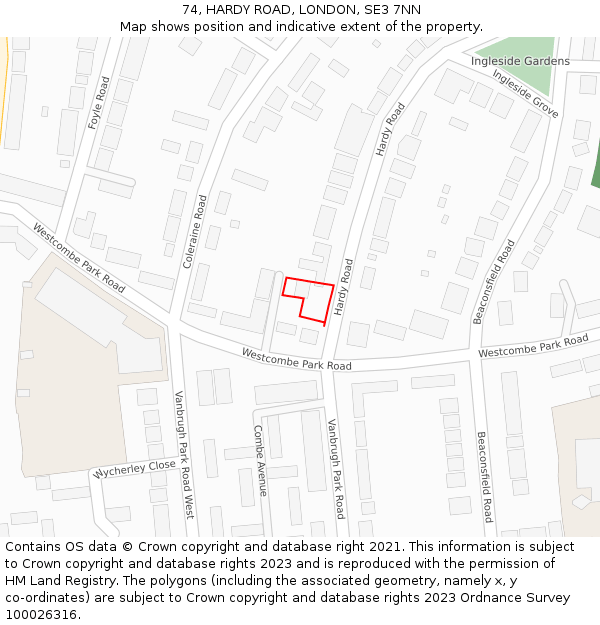 74, HARDY ROAD, LONDON, SE3 7NN: Location map and indicative extent of plot