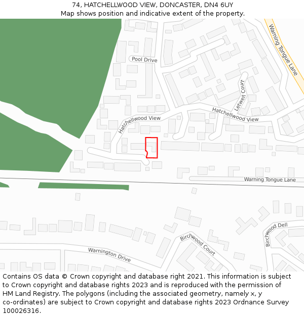 74, HATCHELLWOOD VIEW, DONCASTER, DN4 6UY: Location map and indicative extent of plot