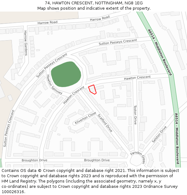 74, HAWTON CRESCENT, NOTTINGHAM, NG8 1EG: Location map and indicative extent of plot