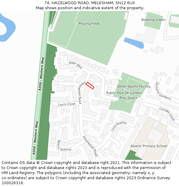 74, HAZELWOOD ROAD, MELKSHAM, SN12 6UX: Location map and indicative extent of plot