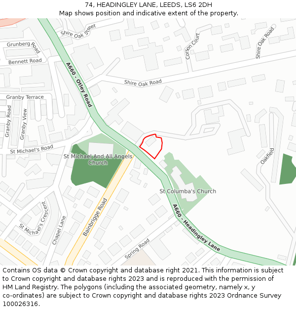 74, HEADINGLEY LANE, LEEDS, LS6 2DH: Location map and indicative extent of plot