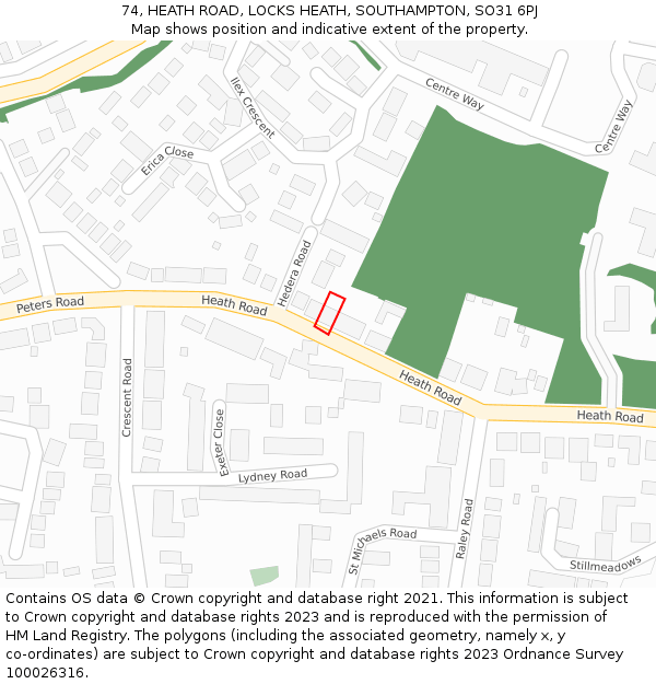 74, HEATH ROAD, LOCKS HEATH, SOUTHAMPTON, SO31 6PJ: Location map and indicative extent of plot