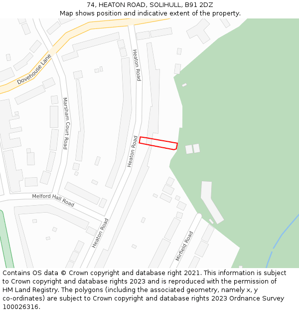 74, HEATON ROAD, SOLIHULL, B91 2DZ: Location map and indicative extent of plot