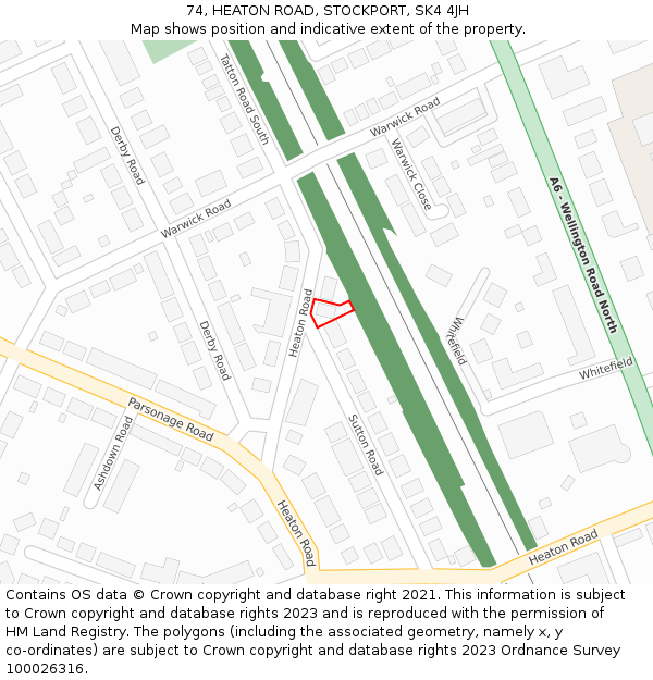 74, HEATON ROAD, STOCKPORT, SK4 4JH: Location map and indicative extent of plot