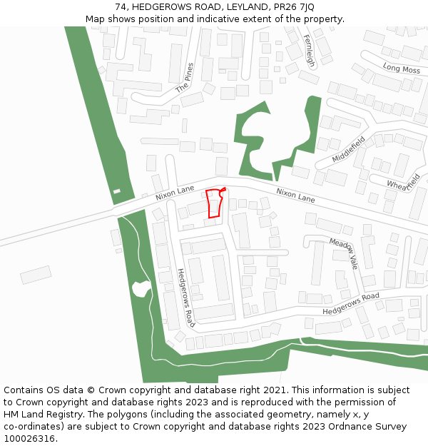 74, HEDGEROWS ROAD, LEYLAND, PR26 7JQ: Location map and indicative extent of plot