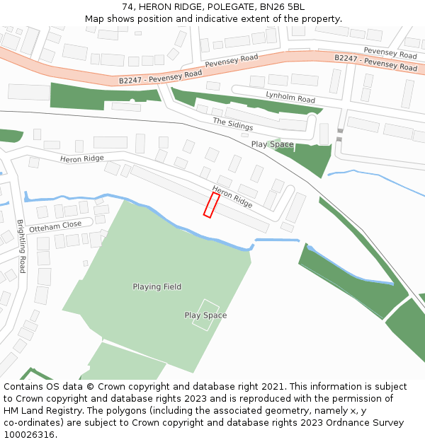 74, HERON RIDGE, POLEGATE, BN26 5BL: Location map and indicative extent of plot