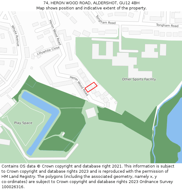 74, HERON WOOD ROAD, ALDERSHOT, GU12 4BH: Location map and indicative extent of plot